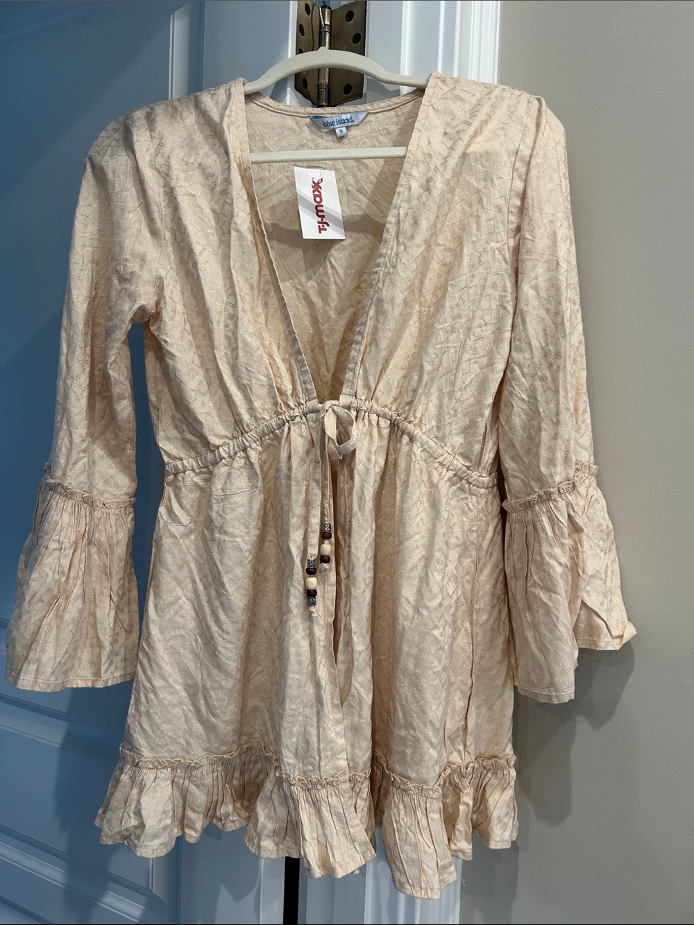Blue Island Small Cream Boho Tie-Front Cover up Tunic NWT
